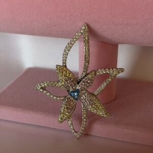 Authentic Swarovski Pink Orchid Brooch – Gold-Plated Pavé Crystal Flower signed